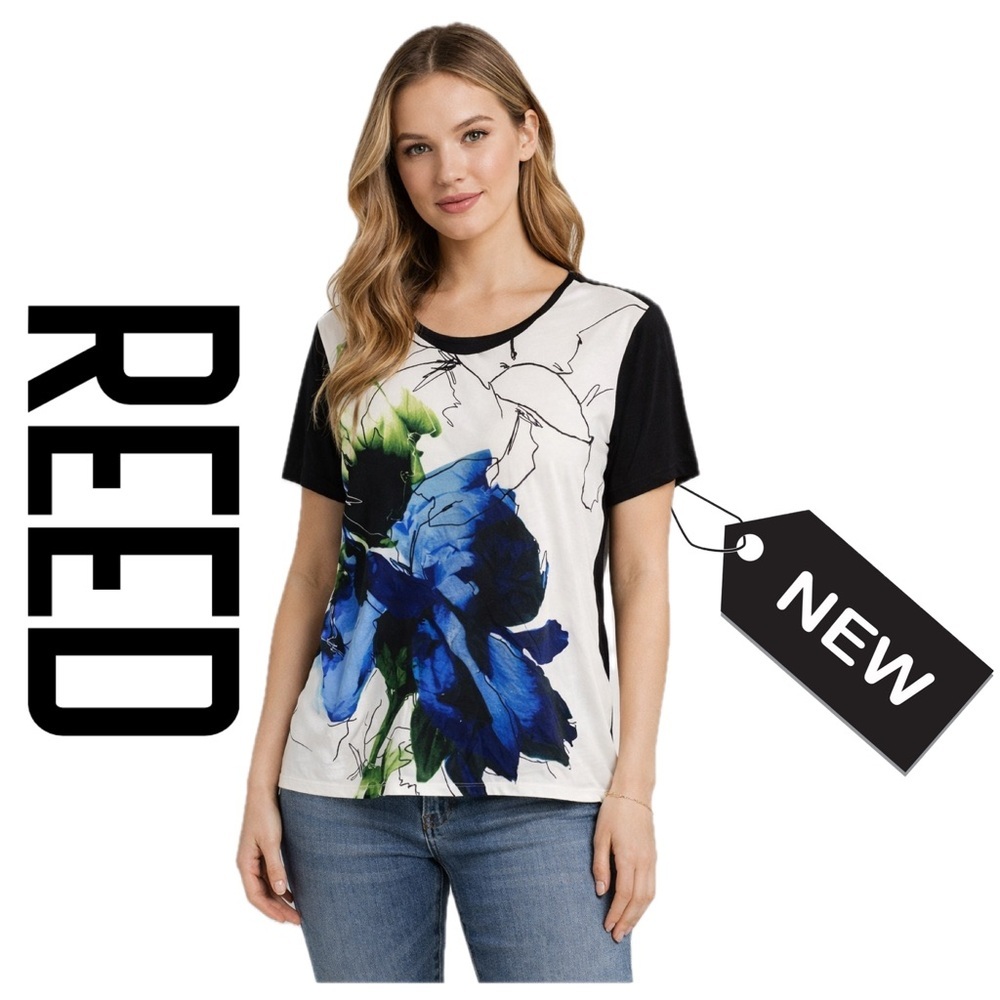 NWT Reed combo Graphic tee blooms blue size L